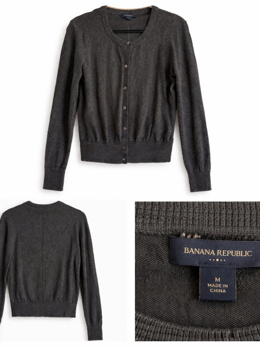 💎 Banana Republic Charcoal Grey Cardigan – Size Medium